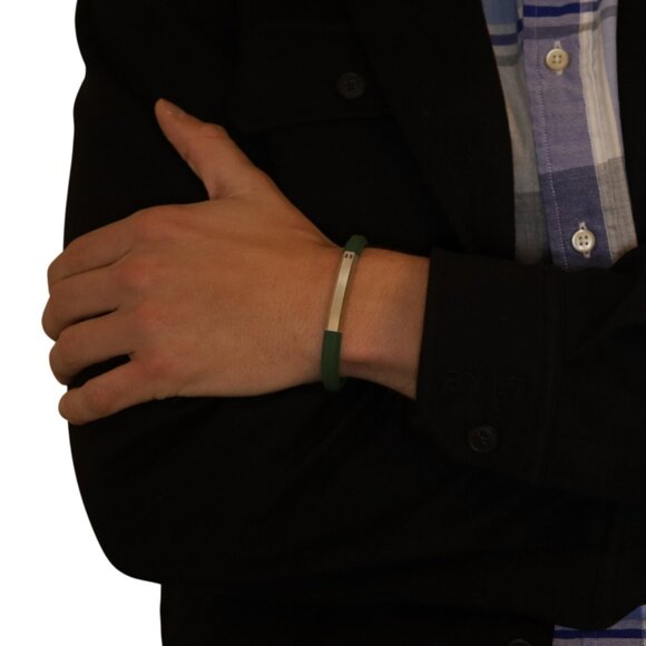 David Yurman Streamline for Men 8mm Green Rubber ID Bracelet 8" - Sterling 925 - Picture 2 of 6